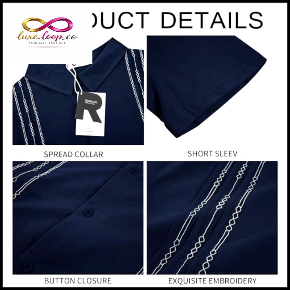 Men's Linen Cotton Guayabera Shirt Embroidered Cuban Wedding Beach Top - Picture 5 of 7